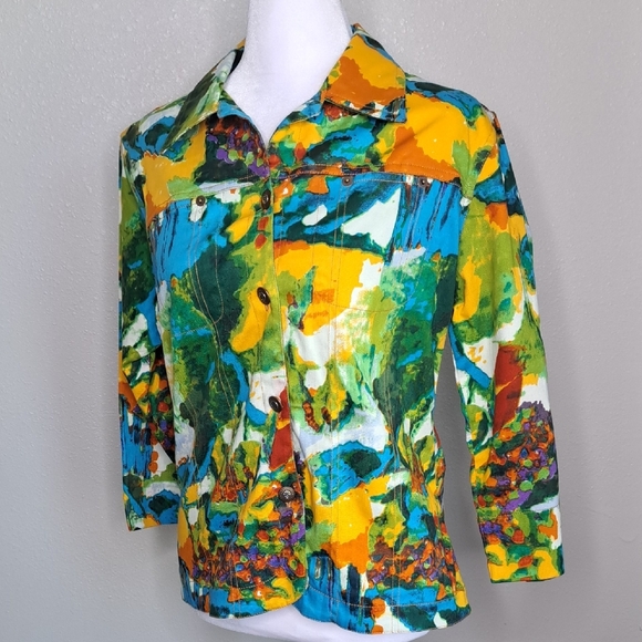 Kaktus Jackets & Blazers - Vintage Women’s Kaktus Art To Wear Cotton Soft Denim Multicolored Jacket Size M